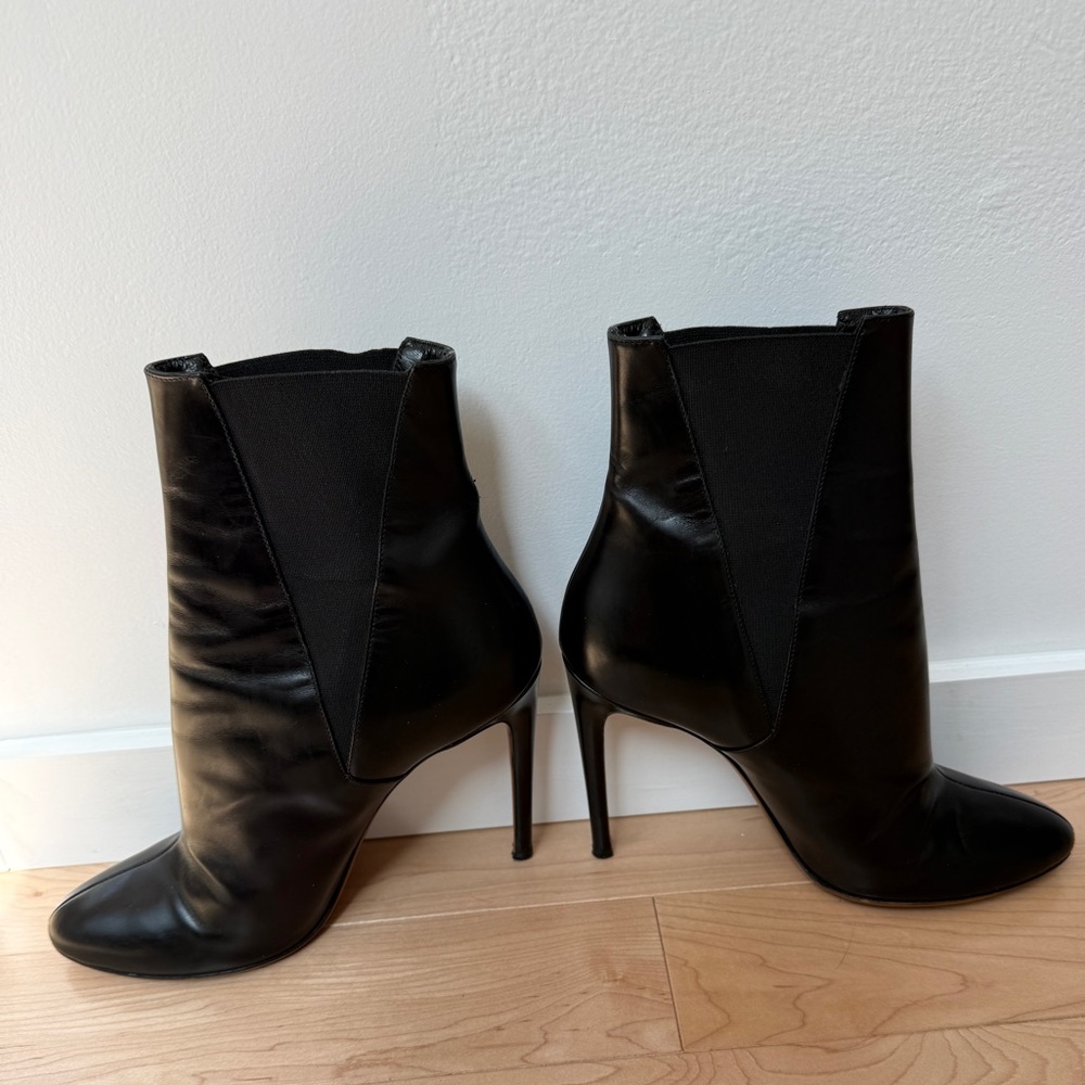 VINTAGE ALAÏA Paris Black Leather Pointed Toe Stiletto Ankle Boots - Size 38 - Picture 2 of 14